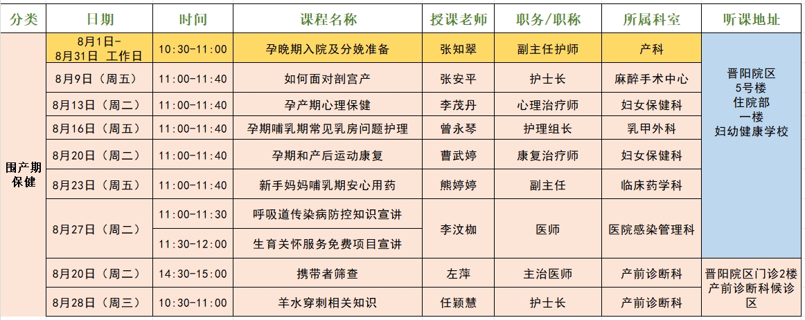 菠菜广告投放平台妇幼健康学校8月课程精彩预告